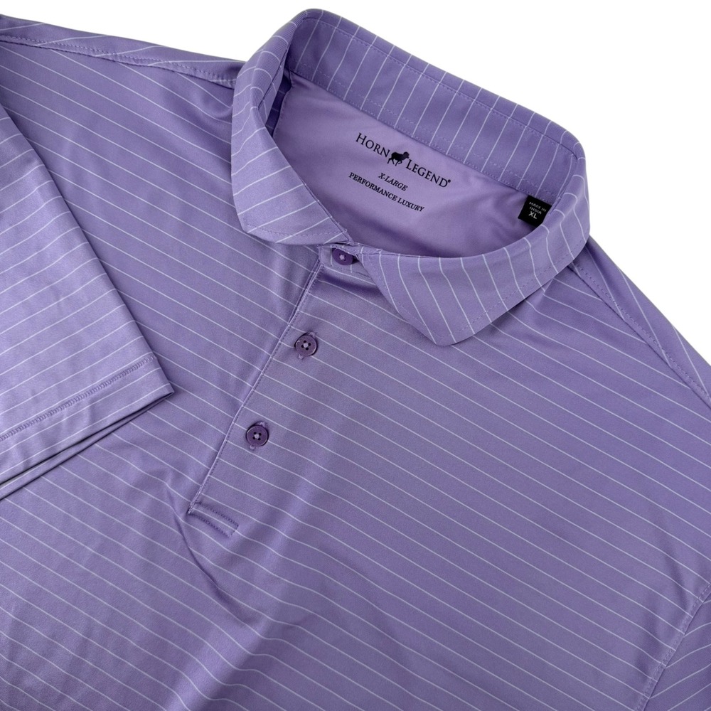 Horn Legend Mens XL Performance Luxury Polo Shirt‎ Purple Striped Short Sleeve